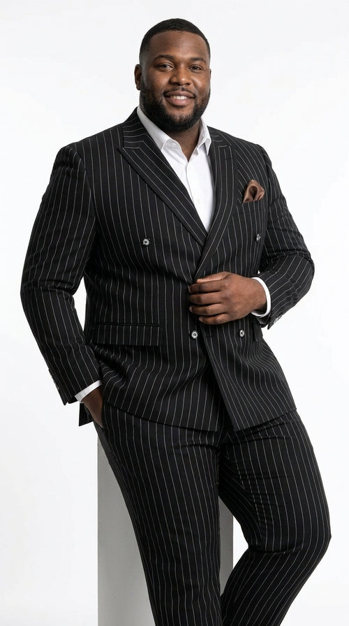 Men's Black Pinstripe Tuxedo Suit – Classic & 1920s Gangster Formal Wear Vintage 1940s 1930s Look