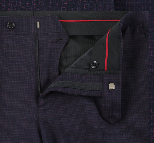 293-13 Men's Classic Fit Single Breasted Black Micro Check Notch Lapel Suits