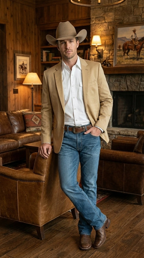 Men’s Tan Camel British khaki Western Blazer – Two Button Classic Casual Sport Coat - Cowboy Country Coat