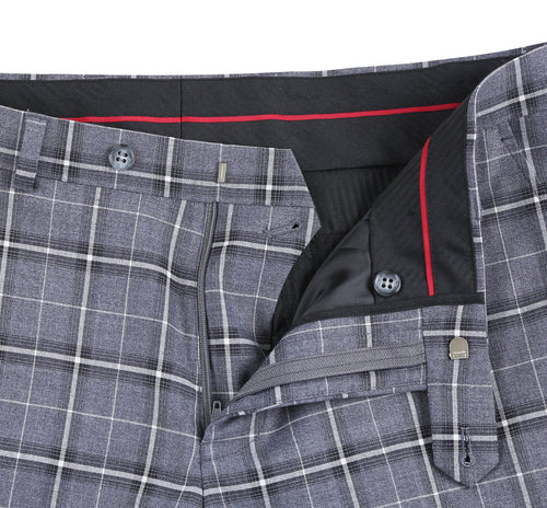 293-14 Men's Classic Fit Single Breasted Grey & White Check Suits