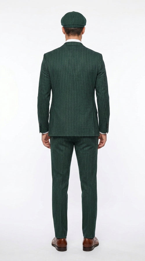 Men’s Hunter Green Pinstripe 3-Piece Suit – Vintage Wedding, Prom and Formal Suit with Matching Vest