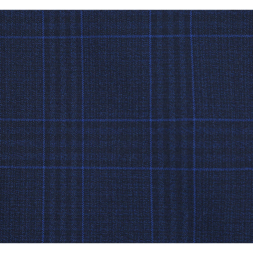 "Classic Fit Men's Suit - Dark Blue Windowpane Plaid Check, Two Button"