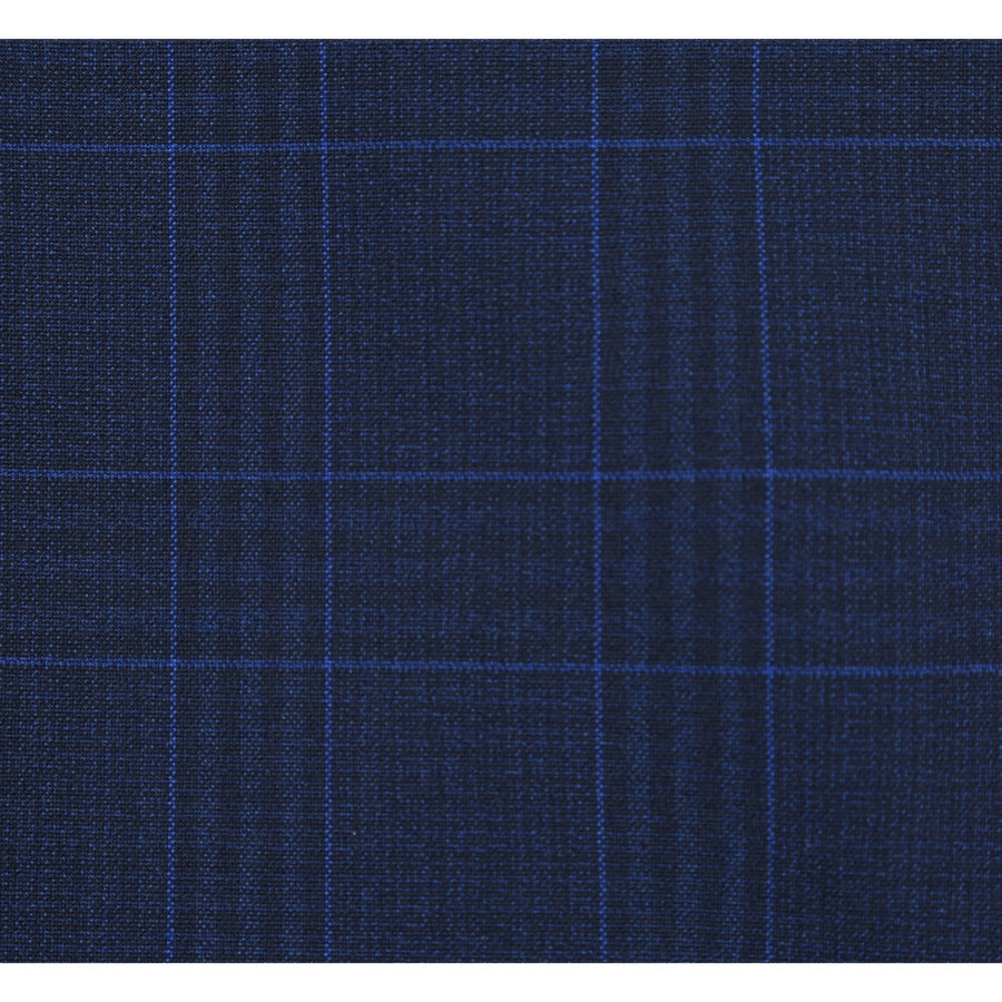 "Classic Fit Men's Suit - Dark Blue Windowpane Plaid Check, Two Button" - 36 Short