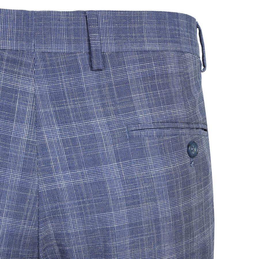"Light Blue Slim Fit Men's Suit - Two Button, Summer Plaid Windowpane" - 46 Long