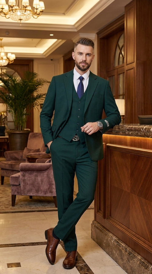 Stacy Adams Dark Teal Suit – Men’s 3-Piece Green Teal Wedding & Formal Suit Modern Fit