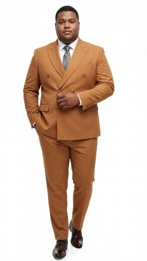 Mens Vitali Brand Rustish Orange Brown Copper Color Double Breasted Slim Fit Suit