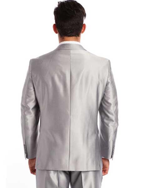 Men's Slim Fit Suit - Fitted Suit - Skinny Suit Men's Two Piece Silver Classic Fit Sharkskin Solid Italian Styled Suit - L or Large