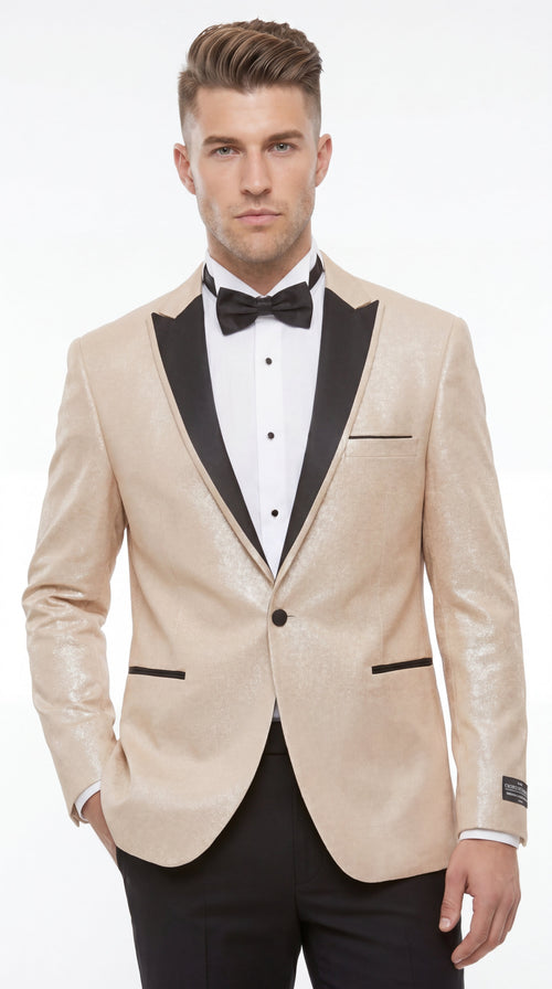 Men’s Gold Blazer with Black Lapel – Elegant Gold Formal Blazer Jacket for Wedding, Prom, Tuxedo in champagne Color