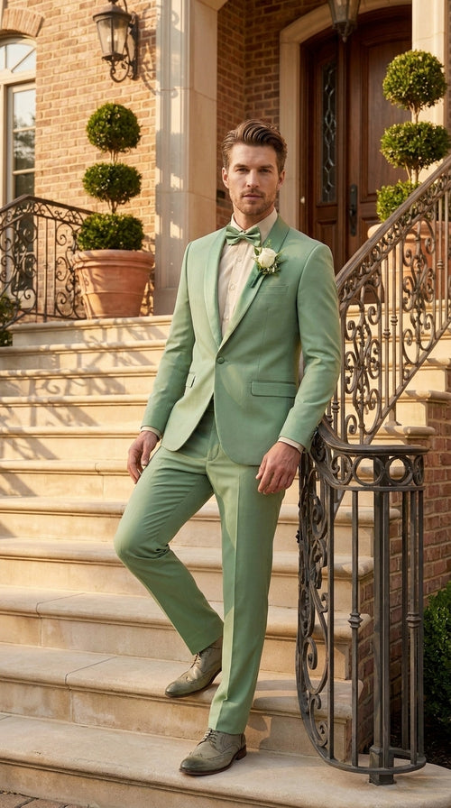 Mens Sage Green Wedding Tuxedo, Shawl Lapel Formal Groom Prom Tuxedo Suit