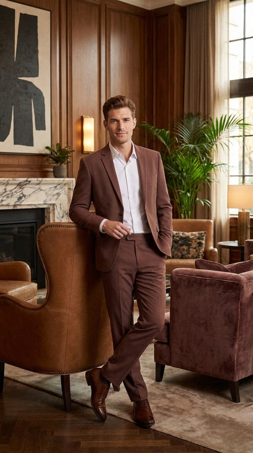 Men’s Coffee Brown 2-Piece Suit – Classic Two-Button Wedding, Business and Formal Suit