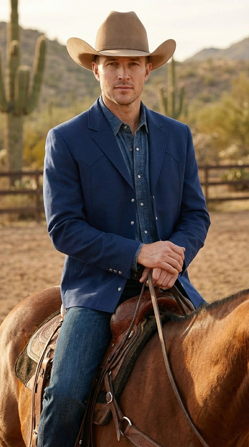 Mens Navy Blue Western Blazer Set Cowboy Style Jacket and Pants Outfit Classic Country Western Ensemble