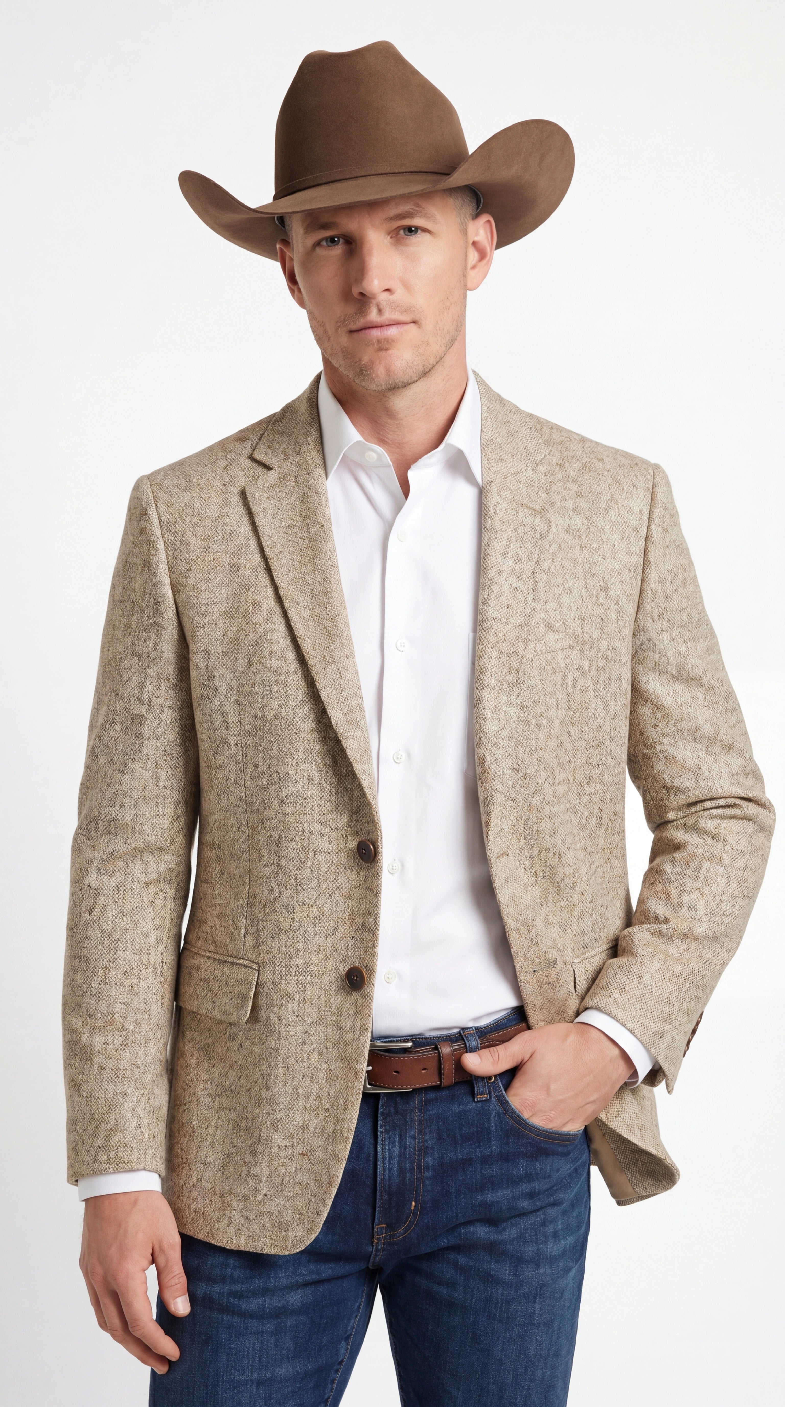 Men’s Light Tan Sand Tweed Cowboy Blazer – Country Style Western Jacket for Casual, Ranch, Saco Para Vaquero