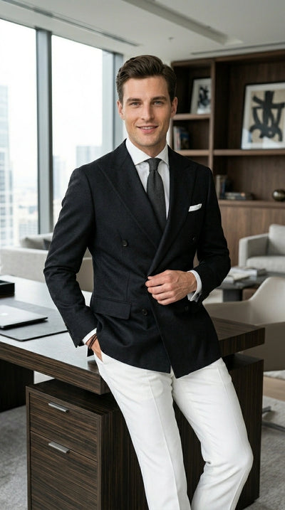 Men’s Black Double Breasted Blazer, Formal Wedding Business Casual Sport Coat Jacket