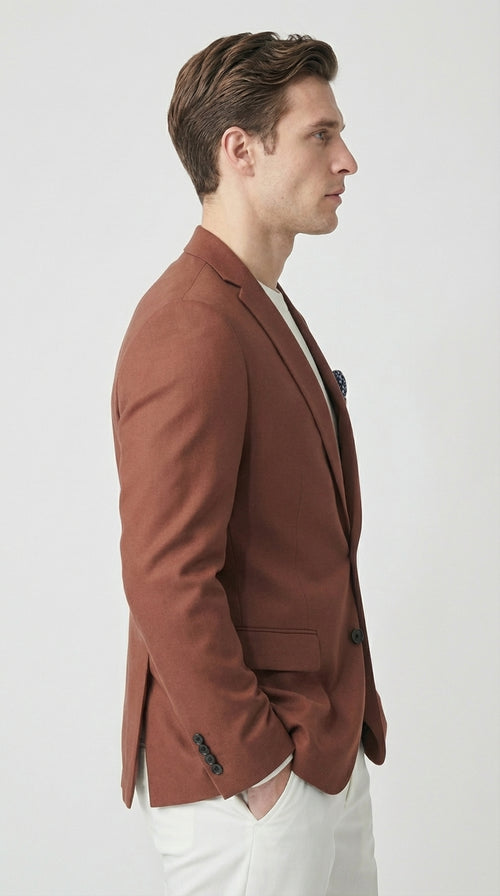 Mens Rustic Brown Light Burnt Orange Copper Blazer – Classic Fit Single Breasted Formal Casual Dress Jacket