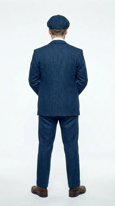 Men’s Blue 3 Piece Suit, Thomas Shelby Inspired Vintage Formal Suit Herringbone Tweed 1920s fabric