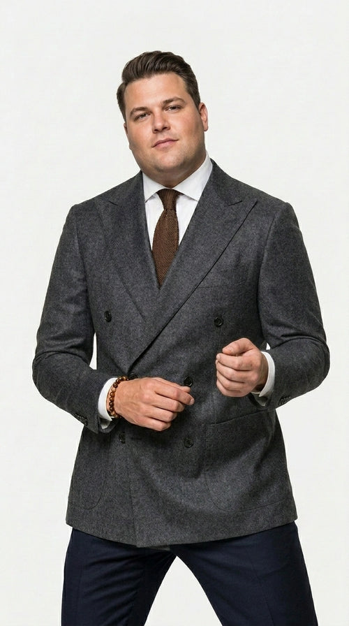 Men’s Charcoal Double Breasted Blazer, Formal Wedding Business Casual Sport Coat Jacket Wool Fabric