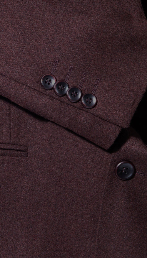 Belmont Notch Lapel Tweed Rich Brown Suit With Peak Stiching.