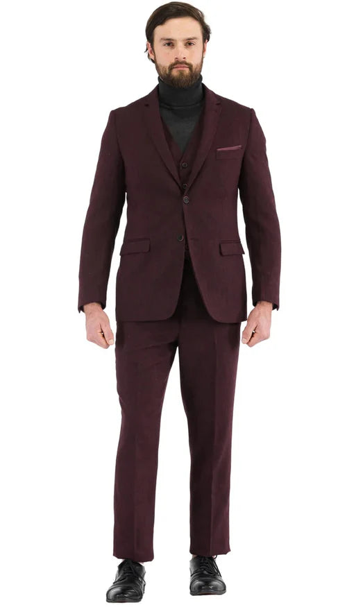 1920's Men's Clothing - Tweed Suit - Herringbone 1920s Mens Suit - Vintage Burgundy Suit - 38 Short Jacket+32 Waist Adjustable 28to34)(Height: 5 4 to5 7 )(Neck 15-16.5)S-M)