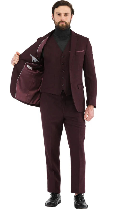 1920's Men's Clothing - Tweed Suit - Herringbone 1920s Mens Suit - Vintage Burgundy Suit - 38 Short Jacket+32 Waist Adjustable 28to34)(Height: 5 4 to5 7 )(Neck 15-16.5)S-M)