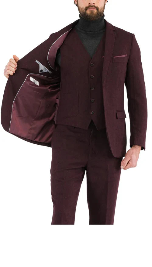 1920's Men's Clothing - Tweed Suit - Herringbone 1920s Mens Suit - Vintage Burgundy Suit - 38 Short Jacket+32 Waist Adjustable 28to34)(Height: 5 4 to5 7 )(Neck 15-16.5)S-M)