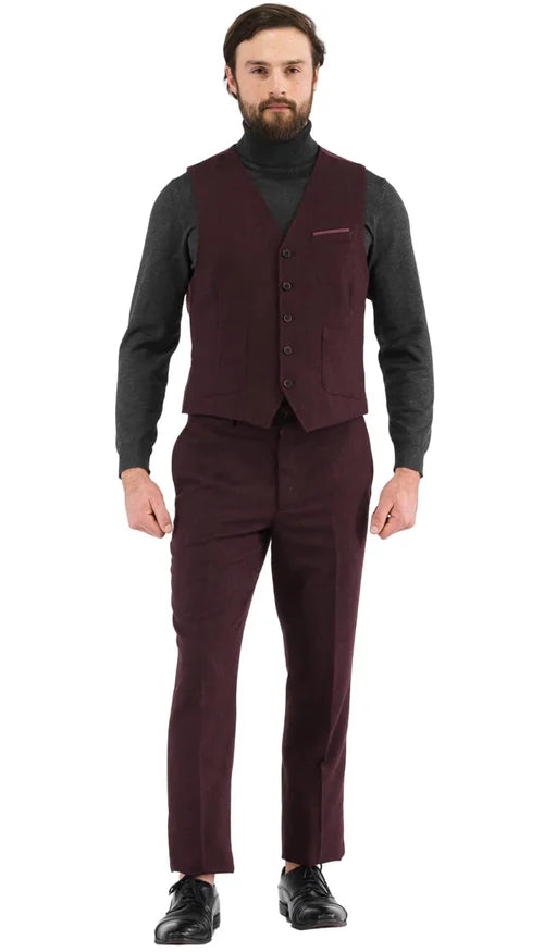 1920's Men's Clothing - Tweed Suit - Herringbone 1920s Mens Suit - Vintage Burgundy Suit - 38 Short Jacket+32 Waist Adjustable 28to34)(Height: 5 4 to5 7 )(Neck 15-16.5)S-M)