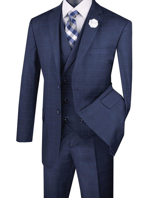 Harlem Nights Suits for Men - 1920s Blue Square Plaid Mens Suit 3 Piece Regular Fit Vinci V2RW-13