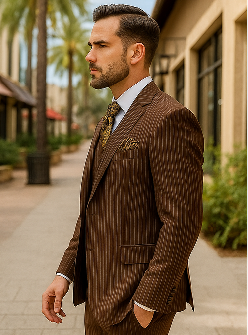 1920s Mens Suit - 1920s Mens Outfit - 1920s costume Bold Pinstripe Wide Suit in Brown - New Arrival