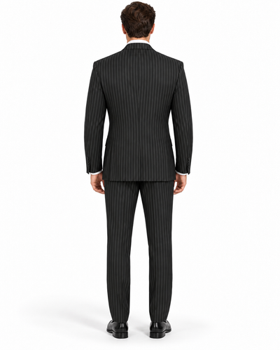 Mens Double Breasted Gangster Bold Pinstripe Suit in Black