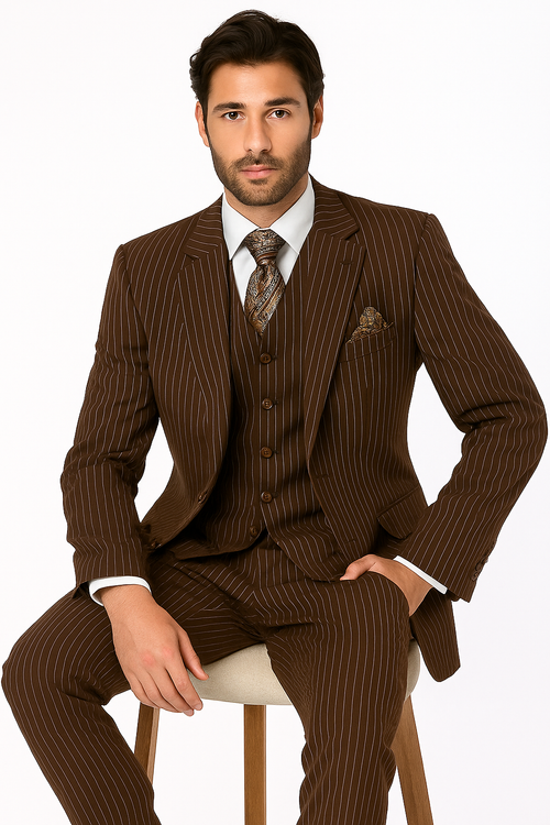 1920s Mens Suit - 1920s Mens Outfit - 1920s costume Bold Pinstripe Wide Suit in Brown - New Arrival