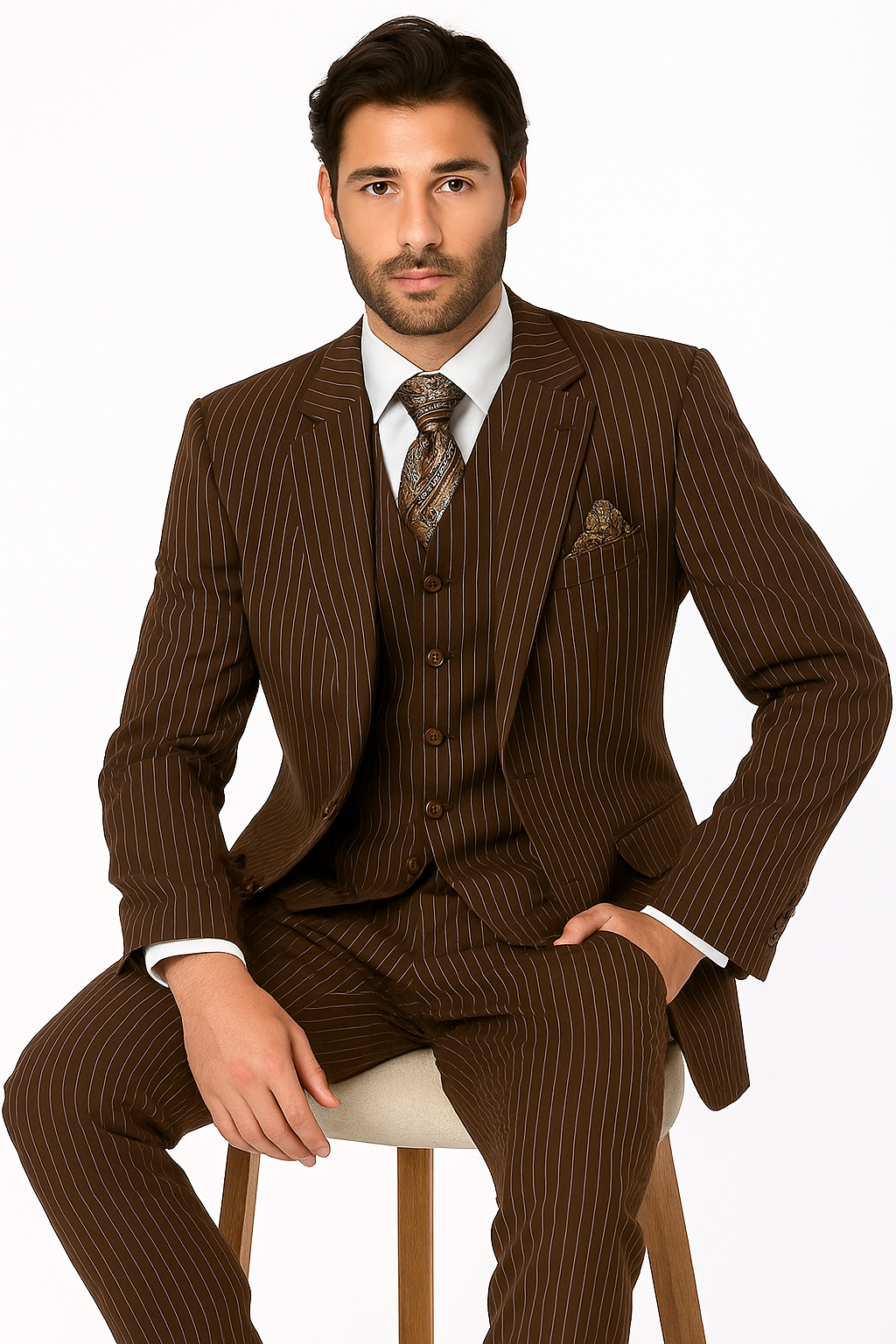 1920s Mens Suit - 1920s Mens Outfit - 1920s costume Bold Pinstripe Wide Suit in Brown - New Arrival - 36 Short