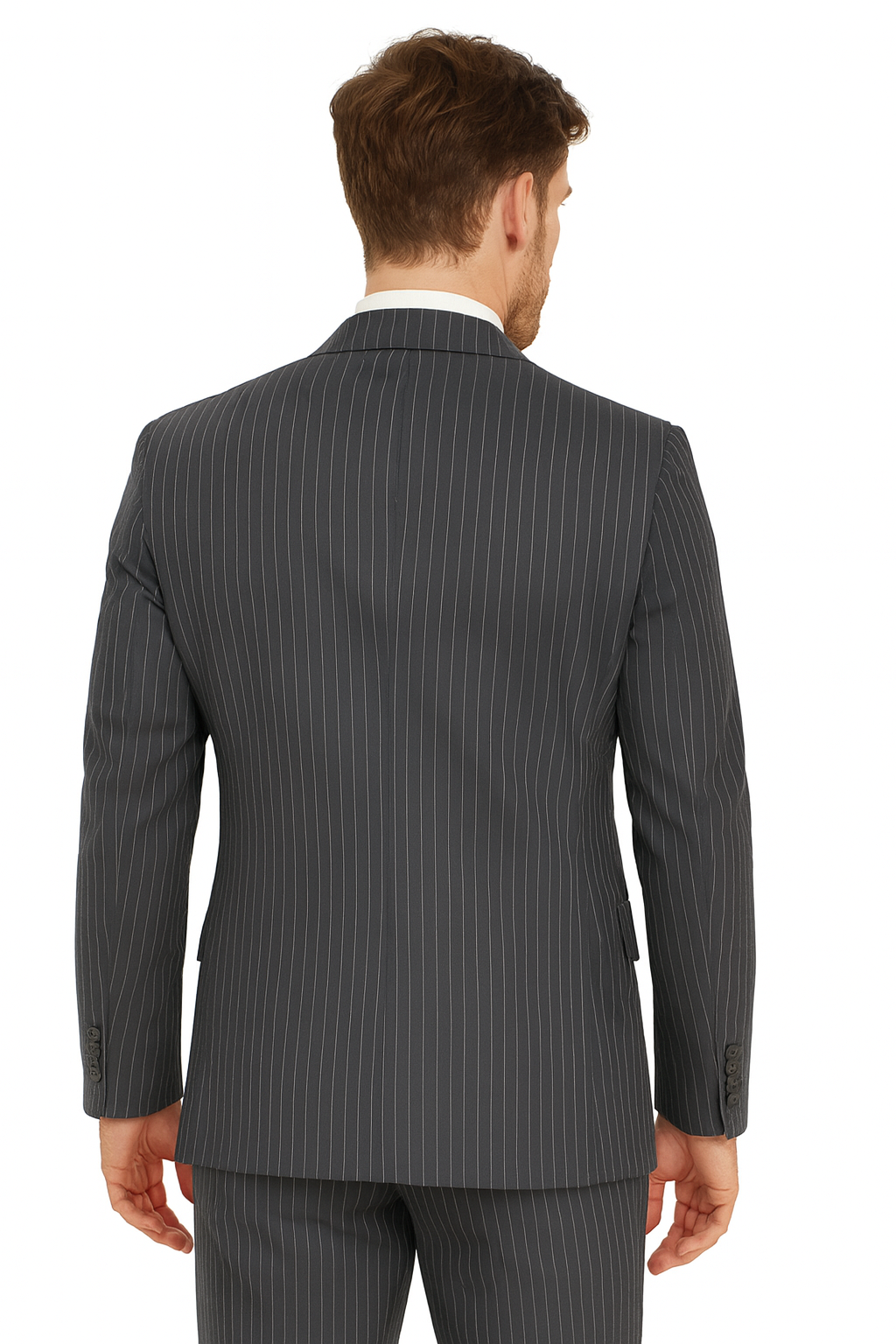 1920s Mens Suit - 1920s Mens Outfit - 1920s costume Bold Pinstripe Wide Suit in Grey suit - New Arrival - 38 Short Jacket+32 Waist Adjustable 28to34)(Height: 5 4 to5 7 )(Neck 15-16.5)S-M)