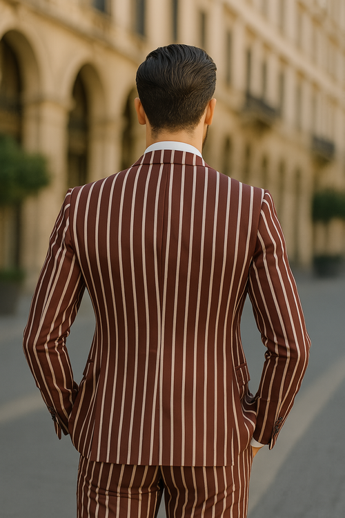 1920s Mens Vested Bold Gangster Pinstripe Suit in Burgundy