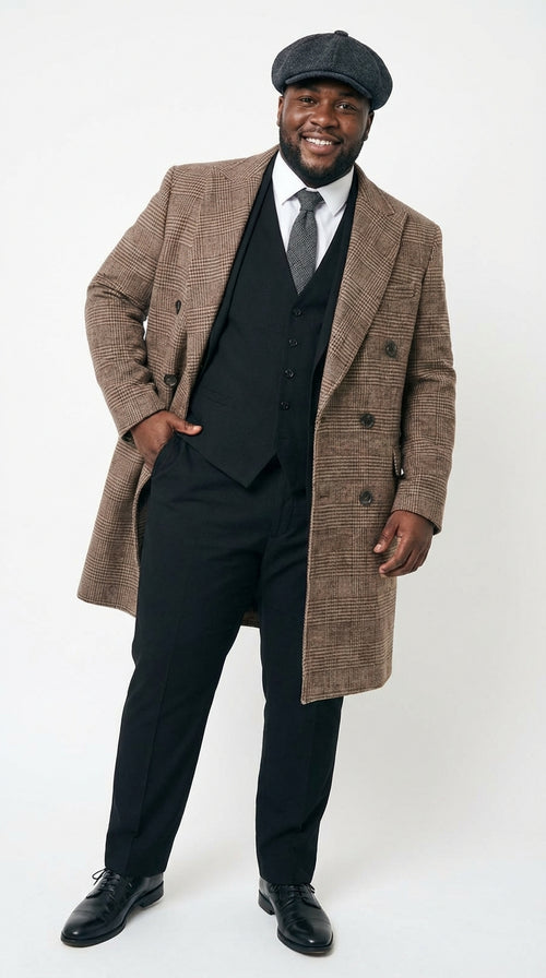 Mens Peaky Blinders Gray Plaid Double Breasted Overcoat + Suit Peaky Blinders Vintage Wool Blend Coat 1920's