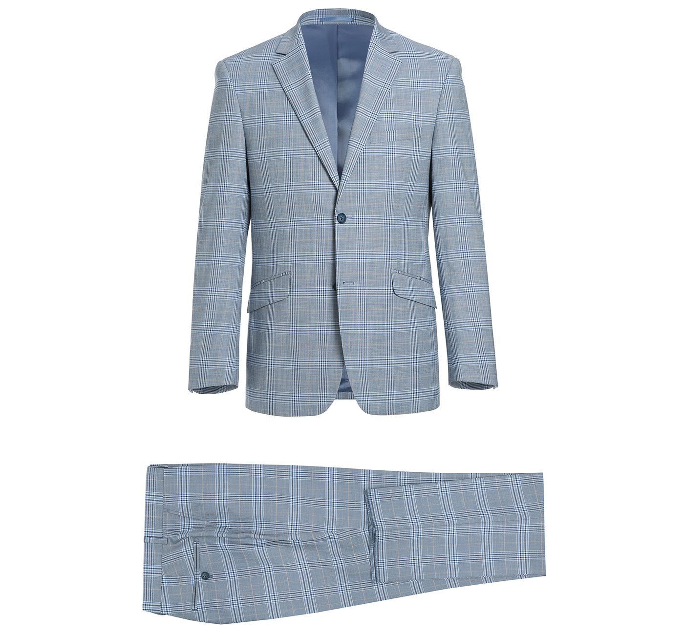 293-3 Men's 2-Piece Slim Fit Notch Lapel Stretch Windowpane Suit - 34Sx28W
