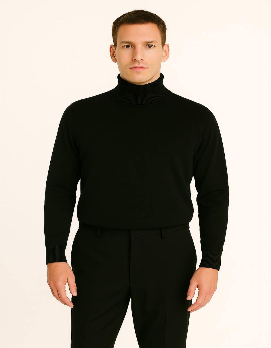 Men's Black Turtleneck Sweater – Classic Slim Fit Knit Pullover for Winter Layering - S