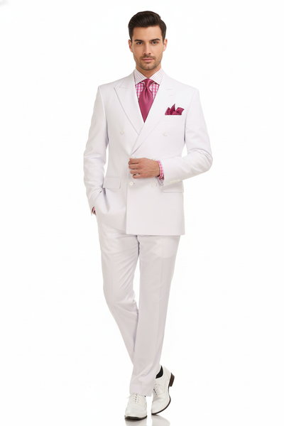 Mens White Double-Breasted 3-Piece Suit Set Premium Tailored Fit Formal Wedding and Evening Suit