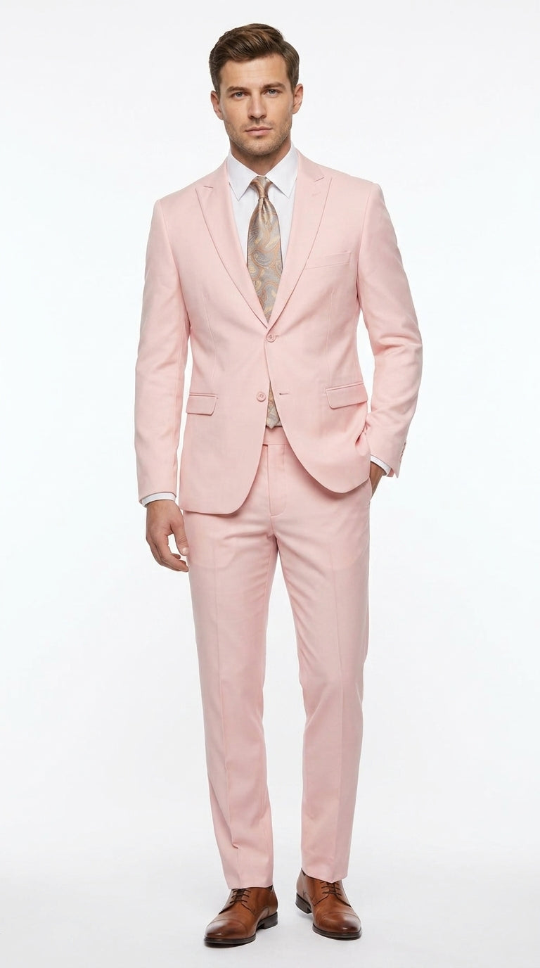Menās Light Pink 2 Piece Suit, Formal Dress Suit for Weddings, Prom, Parties, Summer Events Slim Fitted By Vitali