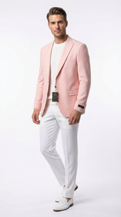 Mens Peach Pink Blazer Jacket Modern Formal Sport Coat for Wedding, Party and Business Wear - Summer Jacket