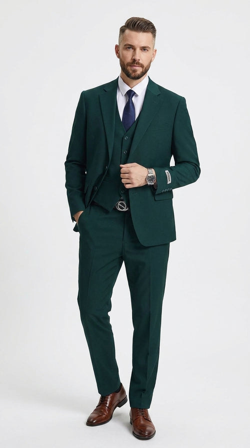 Stacy Adams Dark Teal Suit – Men’s 3-Piece Green Teal Wedding & Formal Suit Modern Fit