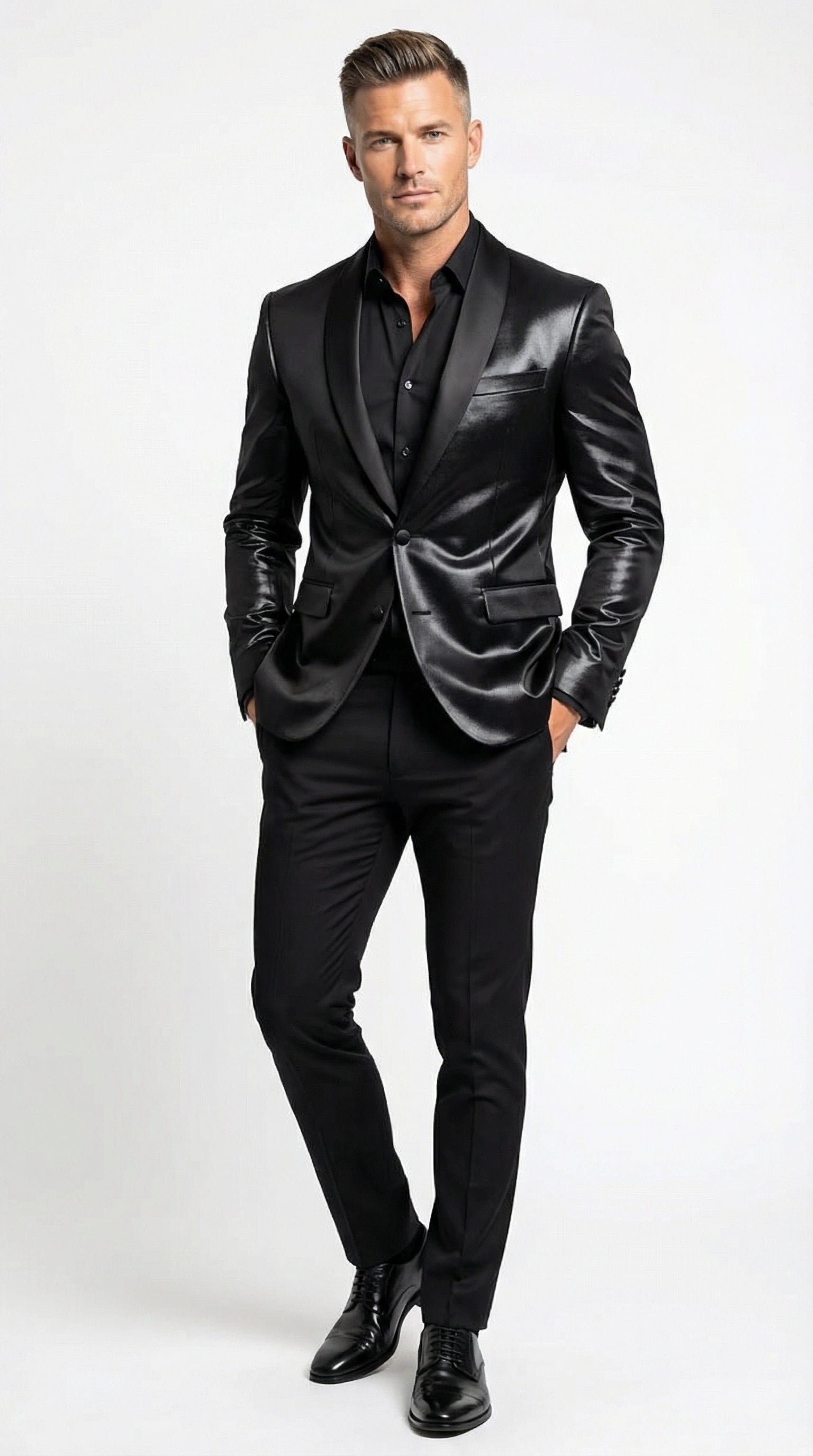 Mens Shiny Black Tuxedo Blazer Glossy Formal Jacket for Party Dinner Jacket Shawl Collar