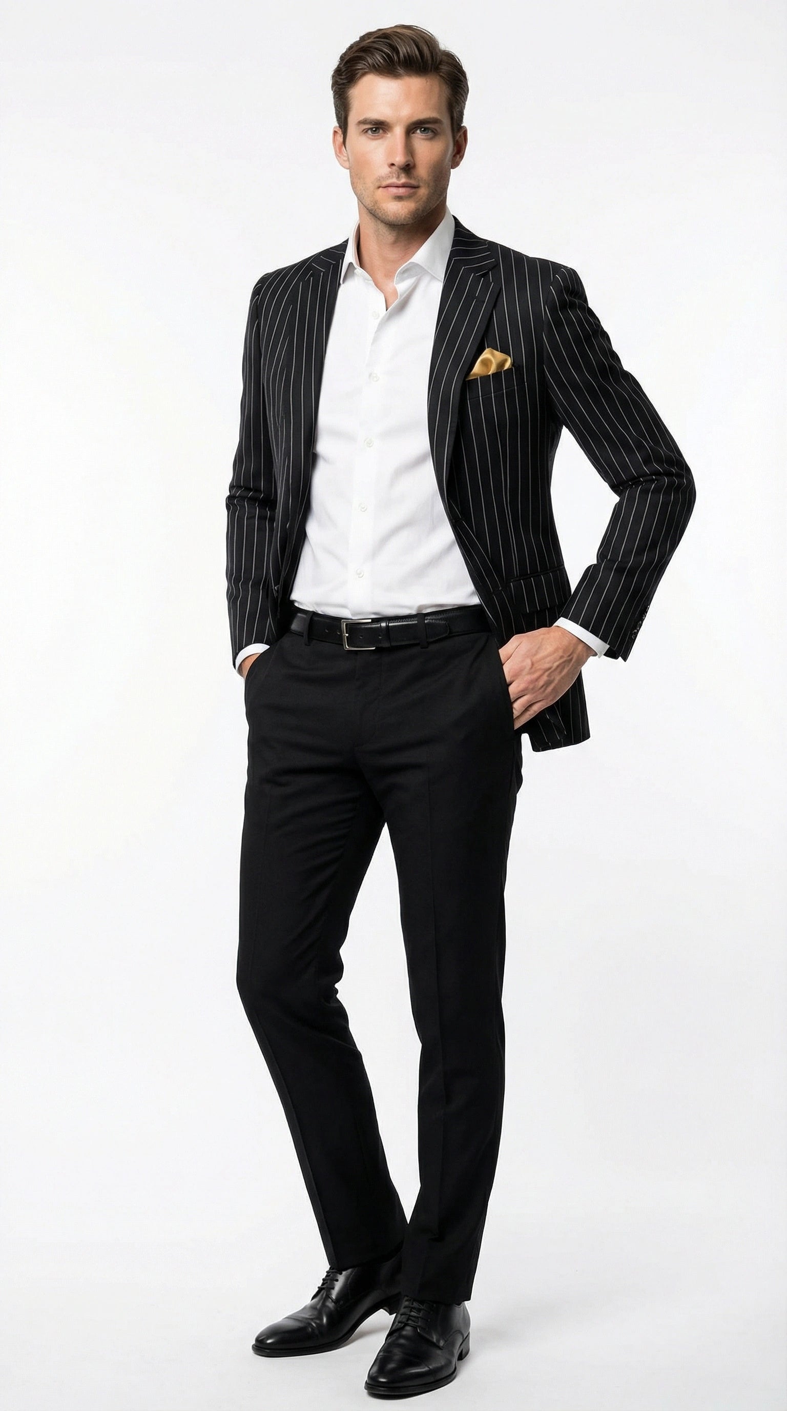Mens Black Pinstripe Blazer Classic Tailored Formal Jacket for Business, Office and Evening Wear