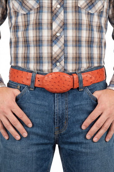 Mens Orange Rust Copper Genuine Leather Belt with Textured Finish Classic Dress Belt for Formal and Casual Wear