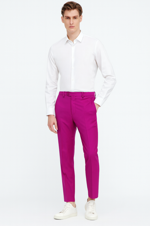 Mens Fuchsia Dress Pants Slim Fit Stylish Formal Trousers for Parties in Hot Pink Color