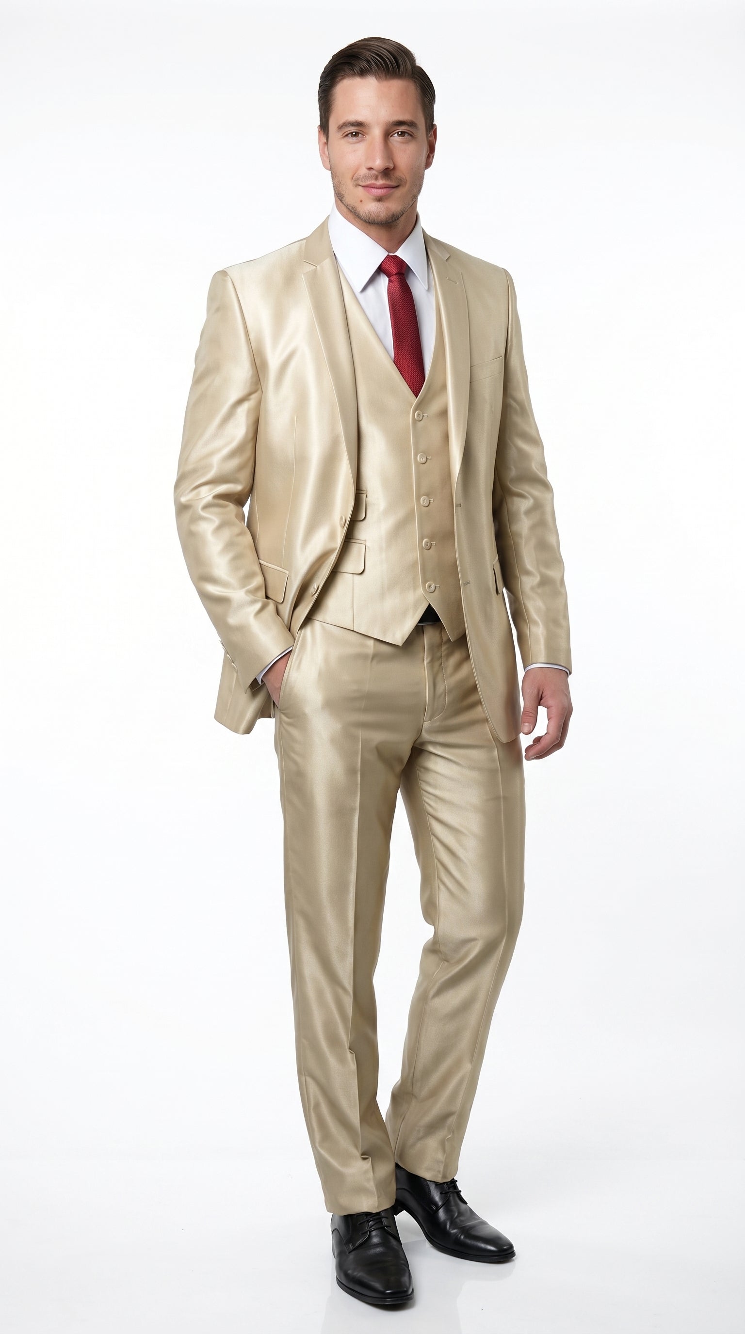 Men’s Champagne Wedding Suit with Jacket, Vest and Pants, Summer Formal Dress Suit