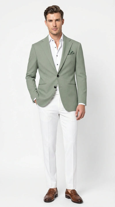 Mens Sage Green Blazer Two Button Notch Lapel Formal Jacket for Wedding, Summer and Party Wear in Light Green Sport Jacket
