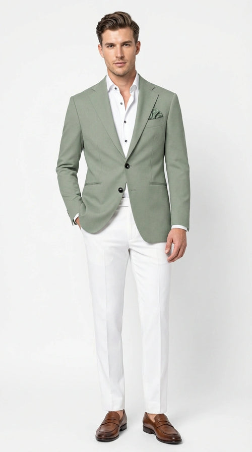 Mens Sage Green Blazer Two Button Notch Lapel Formal Jacket for Wedding, Summer and Party Wear in Light Green Sport Jacket