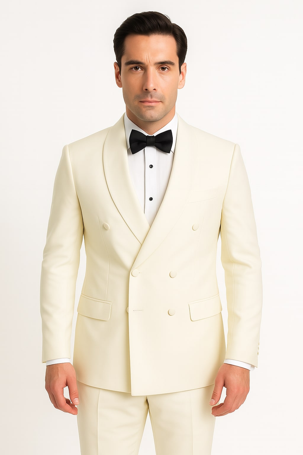 Mens Off-White Double Breasted Tuxedo Jacket with Shawl Lapel | Formal Wedding Suit in Ivory Cream Color - 34 Short or Extra Small