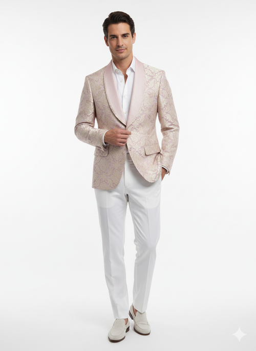 Mens Lavender and Gold Tuxedo Embroidered Lilac Mauve Blazer Designer Floral Pattern Wedding & Party Jacket