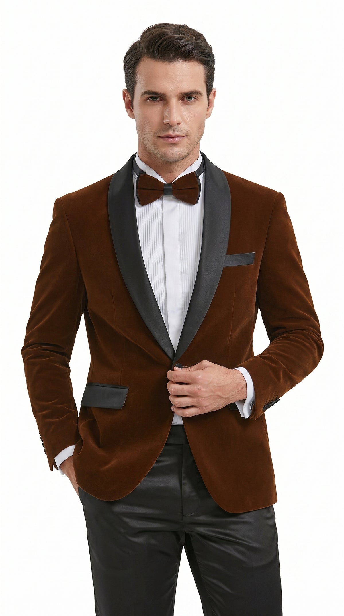Men’s Brown Camel Bronze Velvet Tuxedo Jacket, Shawl Lapel Wedding Prom Dinner Blazer - Blazer Sportcoat