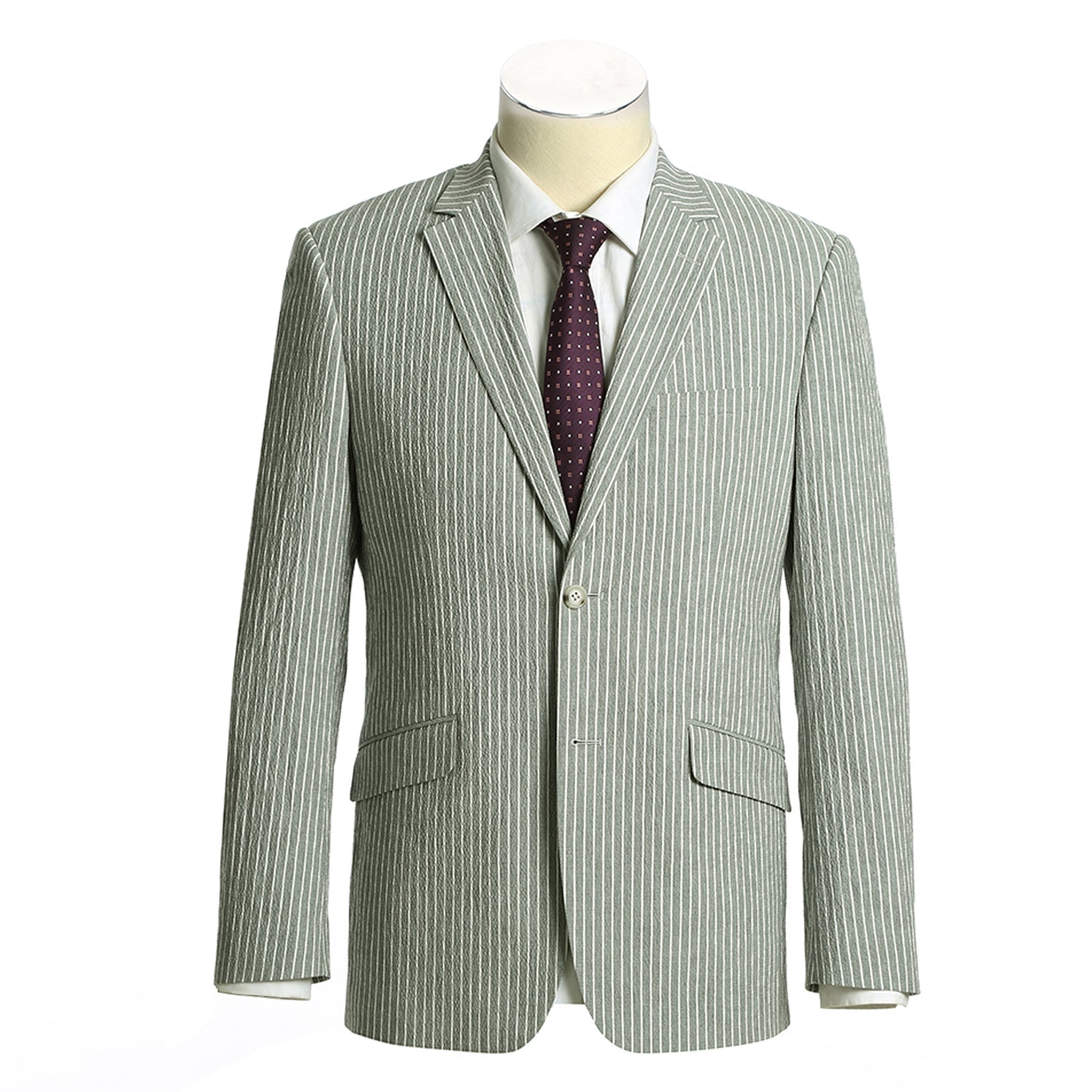 611-1 Men's Slim Fit Notch Lapels Gray Stripe Cotton Suits - 38Lx32W